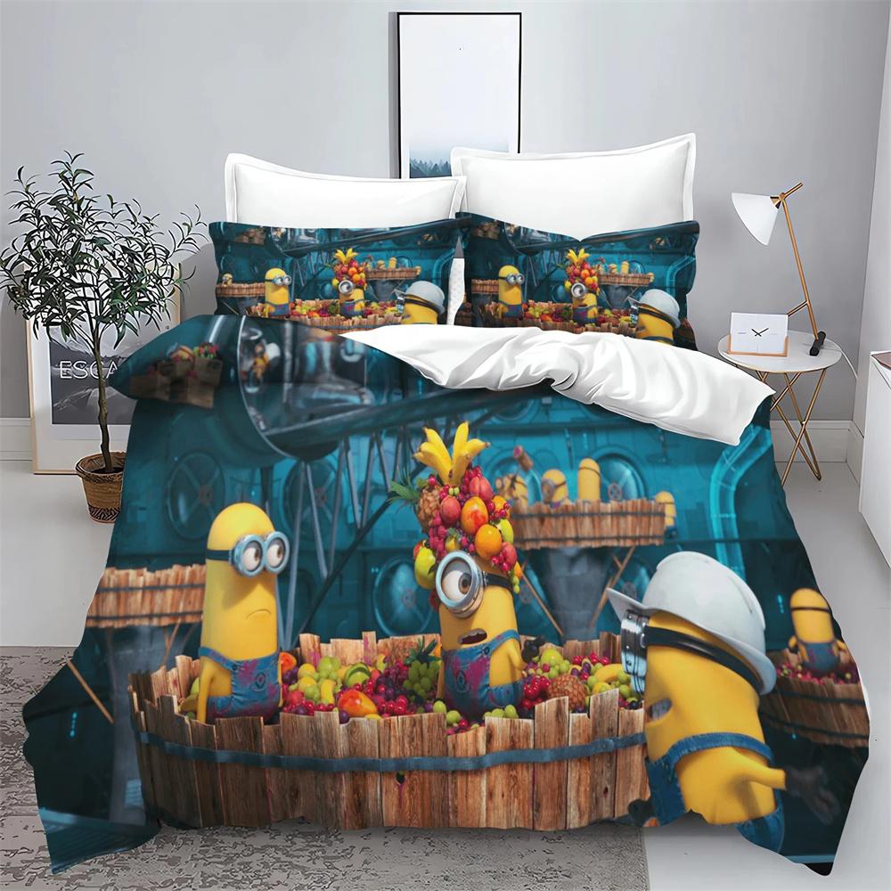 Gru-Mark M-Minions Bedding Set Cartoon Anime Set Adult Kid Bedroom Duvet Cover Sets 3D Print Kawaii Anime Home Textileextile
