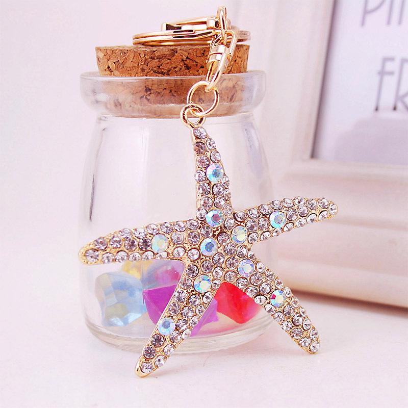 Charming Starfish Crystal Keychain Pendant for Women