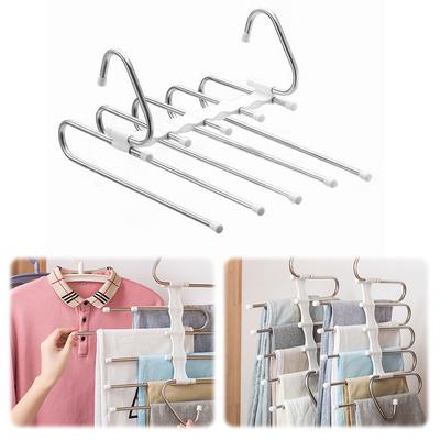 Stainless Steel Folding Clothes Rack Multifunction Telescopic Pants Hanger Space Saving Multi-Layer Pants Rack for Home Storage
