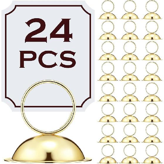 24 Pcs Place Card Holders Metal Table Number Holders Table Stand Sign Tabletop Menu Stands Sign for Wedding Christmas Restaurant Banquet(Gold)