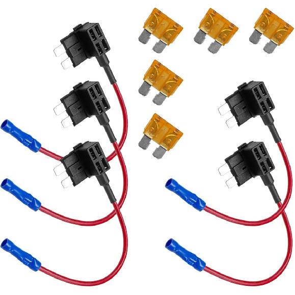 5PCS Car Add-a-Circuit Fuse Tap Adapter, 12V Mini Blade Fuse Tap Adapter Kit with 15 Amp Blade Fuses, Expandable Automotive ATM APM Fuses Holder for