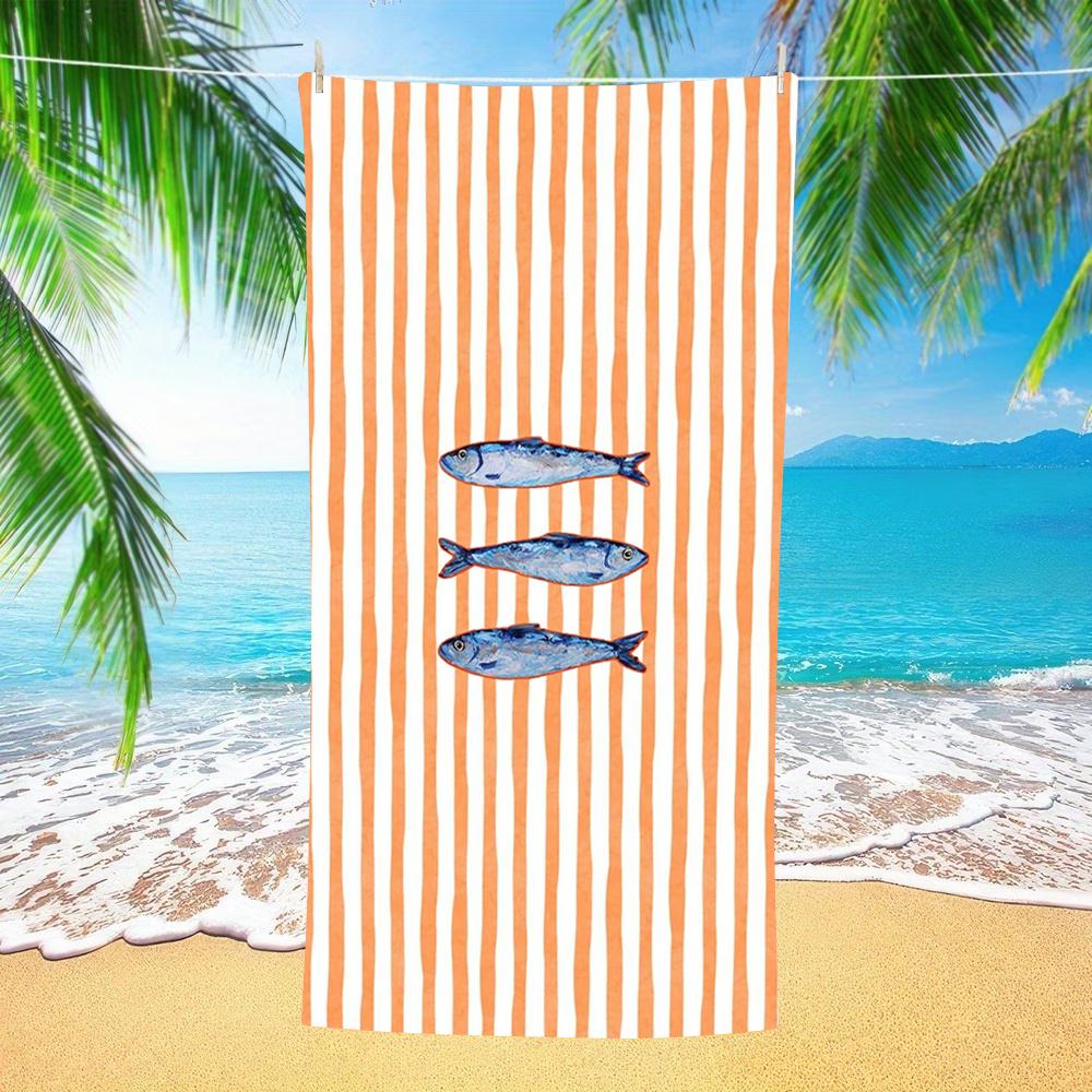 Striped Sardine Fish Print Beach Towel Lightweight Quick Dry for Summer Beach Swim Camping Poolside Daily Use