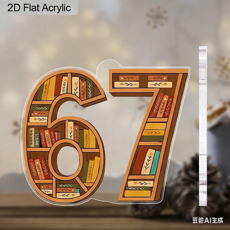 2D Flat 67-Shaped Acrylic Decoration Sign, Bow, Love, Gift, Holiday Gift, Suitable for wall decoration, porch, room, villa, accents Home, Hallway, or