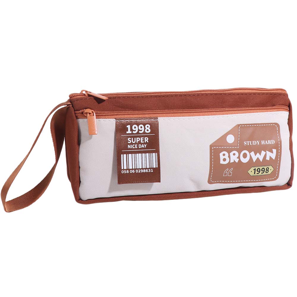 Canvas Double-Layer Pencil Case with Handle Large Capacity Storage Pencil Bag Zipper Multi Layer Cartoon Pencil Cases