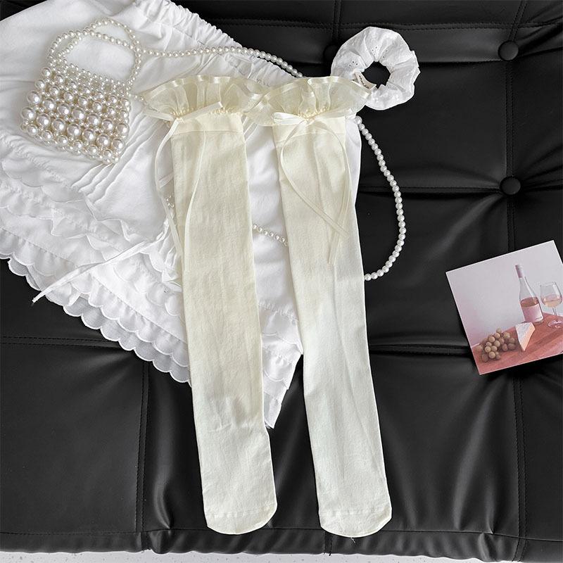 Japonský JK styl Bílé podkolenky Dětské Letní Tenké Mírně Průhledné Vysoké Čistá touha Styl Mašle Krajka Stehenní Ponožky