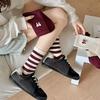 1 Pair Mid-tube Socks Striped Print Bowknot Patten College Style Socks Elastic Warm Socks Versatile Footwear Accessory