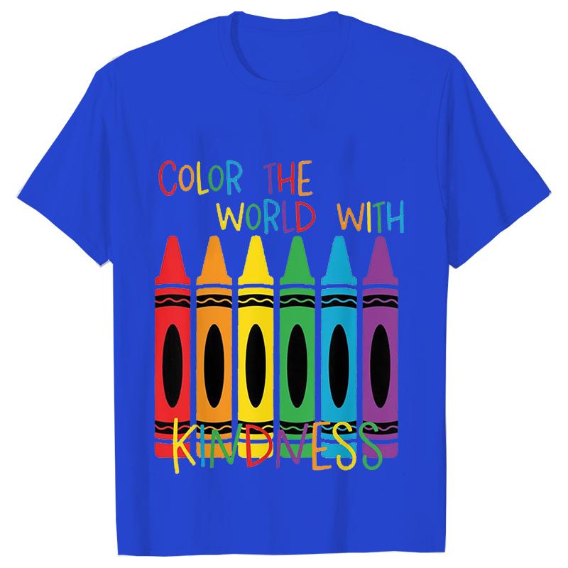 

Раскрась мир добротой Футболка для женщин Одежда Снова в школу Топы Подарок на День учителя Харадзюку Футболки с коротким рукавом 4XL