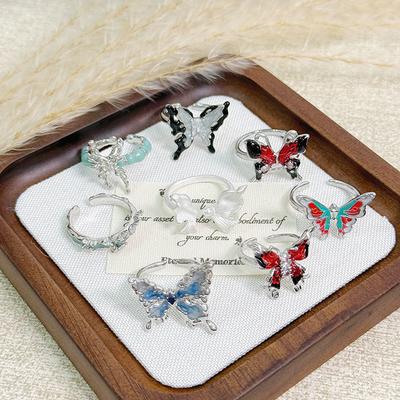 טייד צבע קריר אמייל פרפר טבעת פתוחה יוקרה קלה טבעת עיצוב נישה תחושה גבוהה נערת תבלינים נקבה