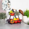 Two-tiered Basket for Fruits and Vegetables, Black Metal Platter, Basket