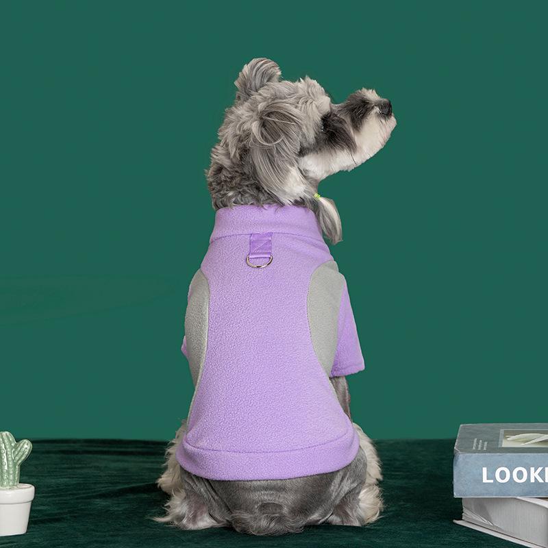 Cross-Border Pet Dog & Cat Plus Velvet Warm Color Block Pullover with Traction Hole, Two-Legged Sweatshirt for Autumn/Winter