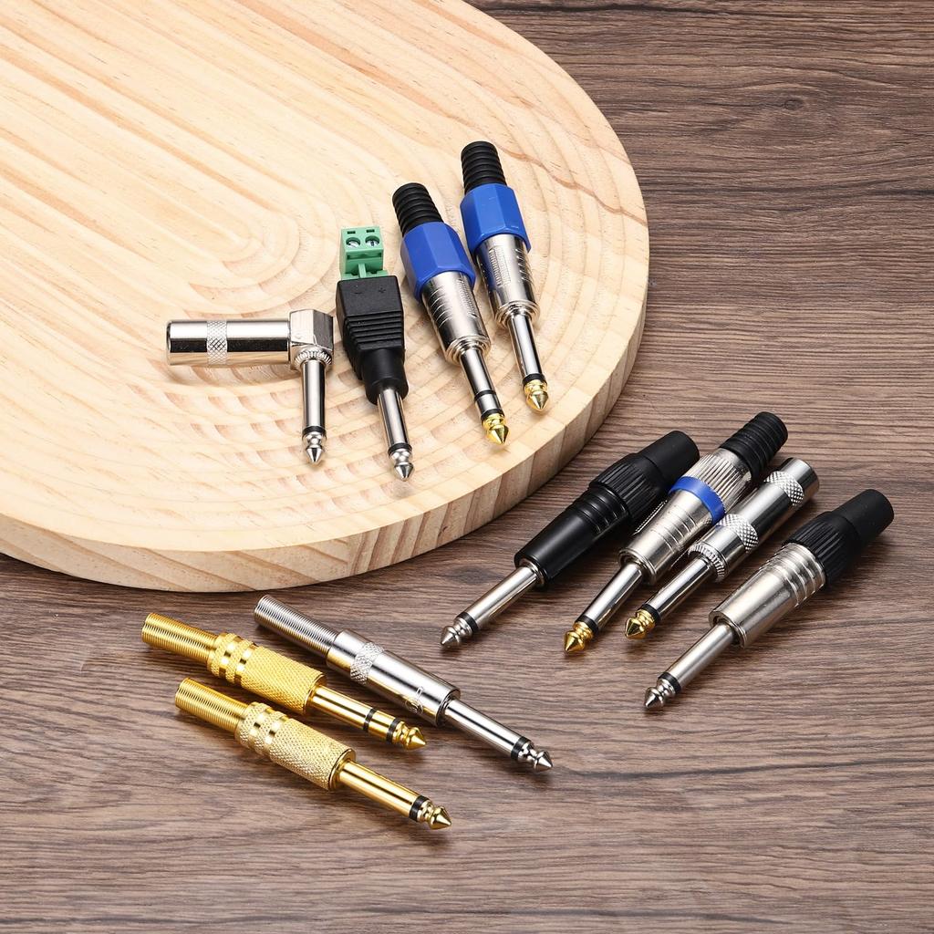 Uxcell 5pcs Inch Audio TS Plug Mono Male Plug Cable Connector TS Male Audio Cable Adapter for Guitars Inch Silver 1/4 6.35mm Speakers, Microphones,