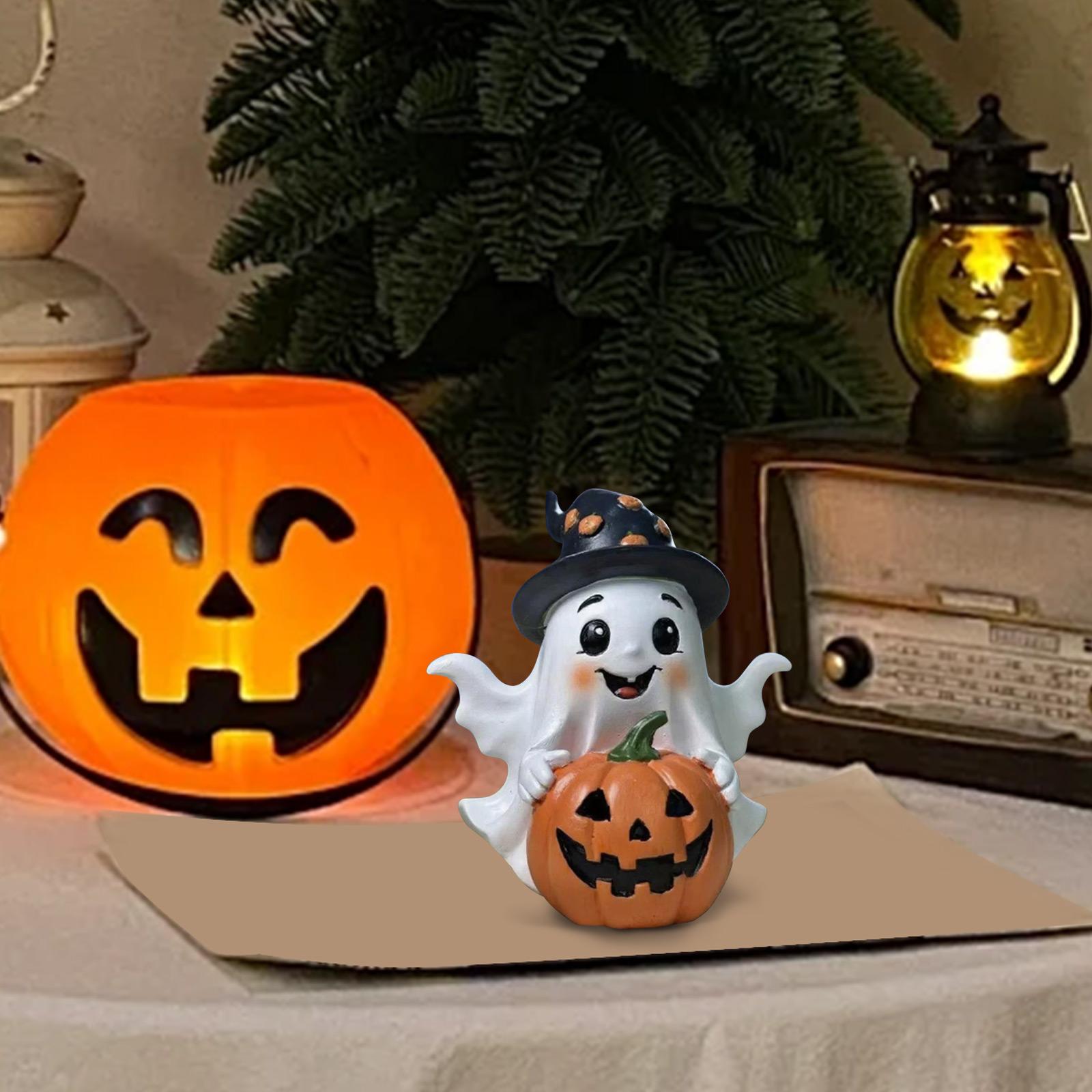 

Halloween Resin Ghost Figurine With Pumpkin Statue Spooky Tabletop Decor Haunted House Ornament Halloween Home Party Decor Gifts One Size белый