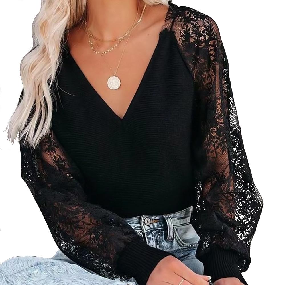 V Neck Long Sleeve Knitted Sweater Sexy 