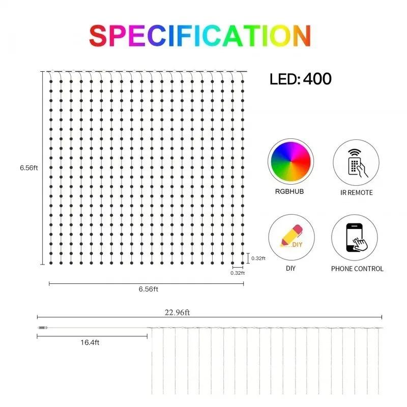 1 Sets LED Curtain Lights String RGB Color Changing with APP Remote Control for Halloween Christmas Wedding Garden Party Decor