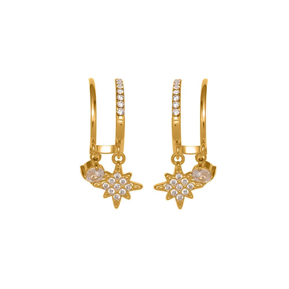 Qiong Yao 18K Gold Plated Zircon Star Pendant Stainless Steel Earrings