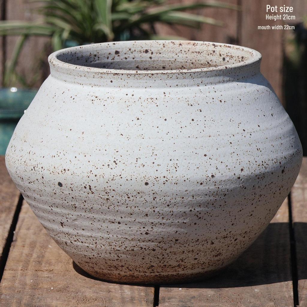 Retro White Coarse Pottery Jar - Large Bougainvillea Bamboo Turtle Back Flower Pot