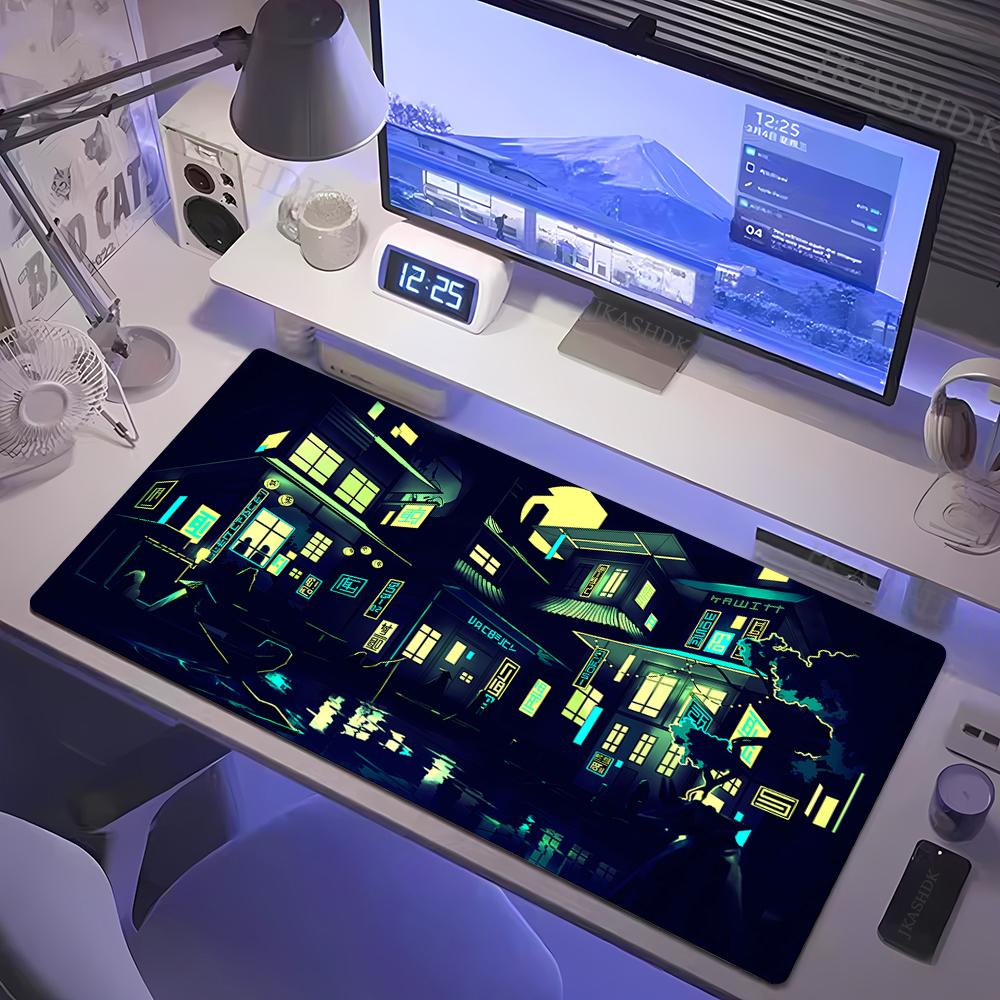 XXL Mousepad Gamer Neon City Street Art Mouse Mat Purple Japanese Anime Desk Mats Big Personalized Gaming Mouse Pad More Sizes