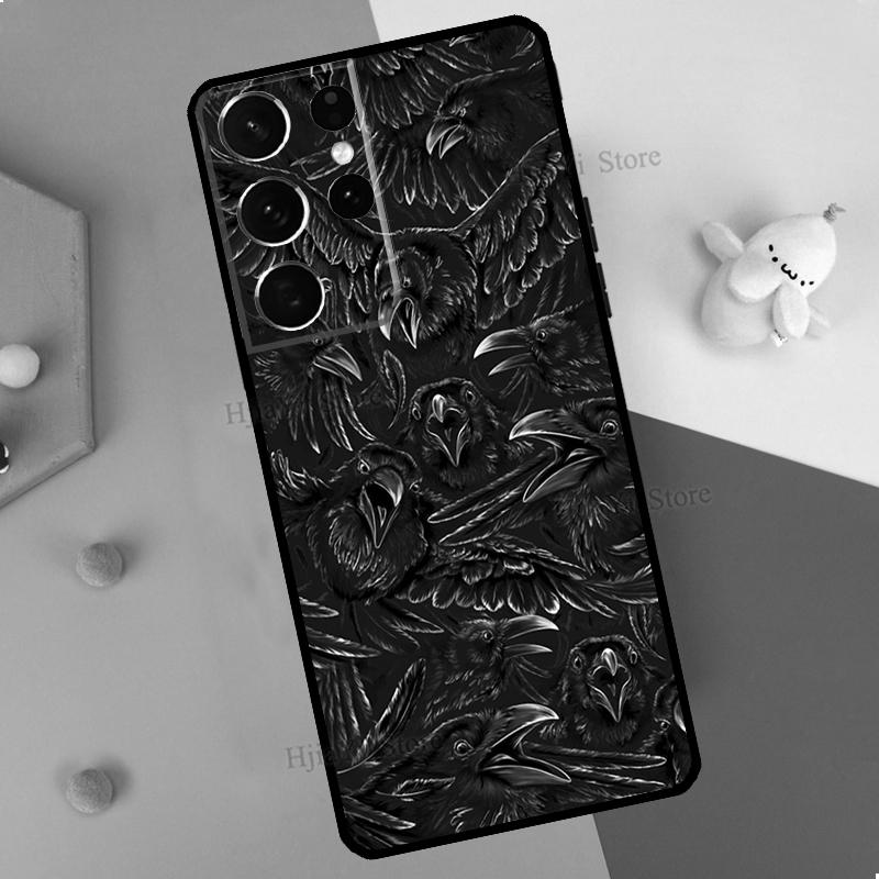 Raven Crow Skull pattern Phone Case For Samsung Galaxy S23 S22 Ultra Note 20 10 S8 S9 S10 Plus S20 FE S21 FE Cover