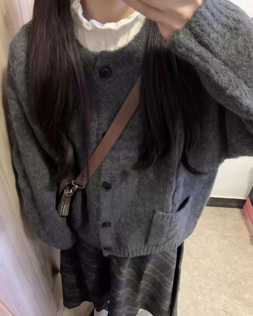 Retro podzimní pletený kardigan Mori Girl - Měkký, hřejivý, kulatý výstřih, krátká délka