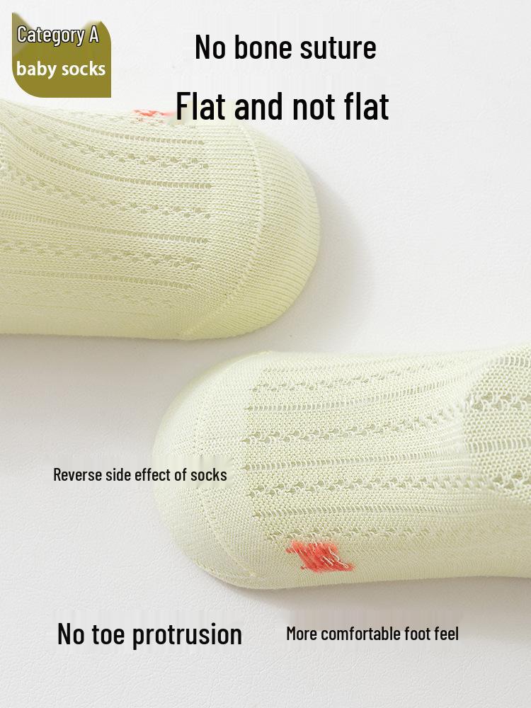 Summer Thin Cotton Baby Socks, Class A Newborn & Toddler Girls Cartoon Mesh with Loose Cuffs