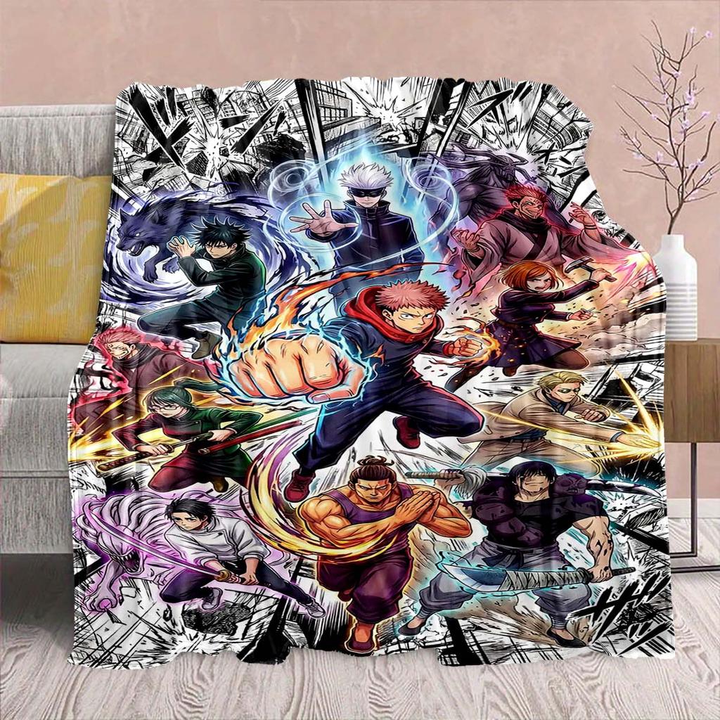 Coperta in Flanella Anime Jujutsu Kaisen - Morbida Calda Perfetta per Divano, Biancheria da Letto Campeggio Viaggio Ufficio Decorazione Casa -QJY