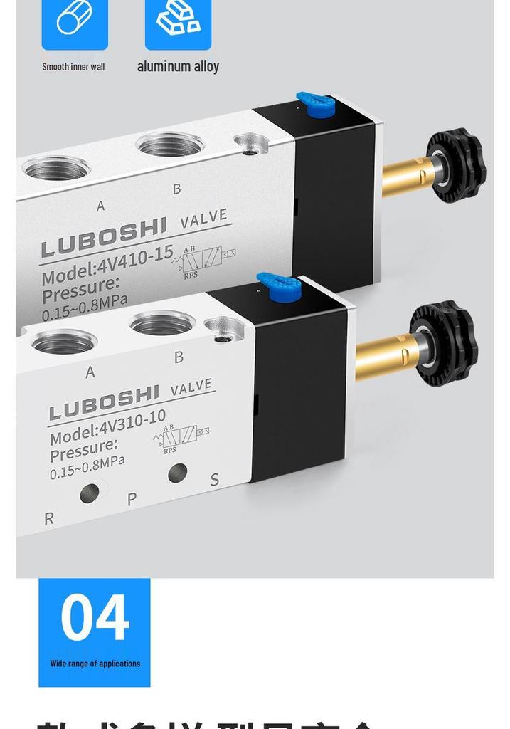 220V Pneumatický solenoidový ventil 4V410-15: 8mm Konektor, 2-polohový 5cestný řídicí ventil pro válec, 24V Směrový pneumatický ventil.