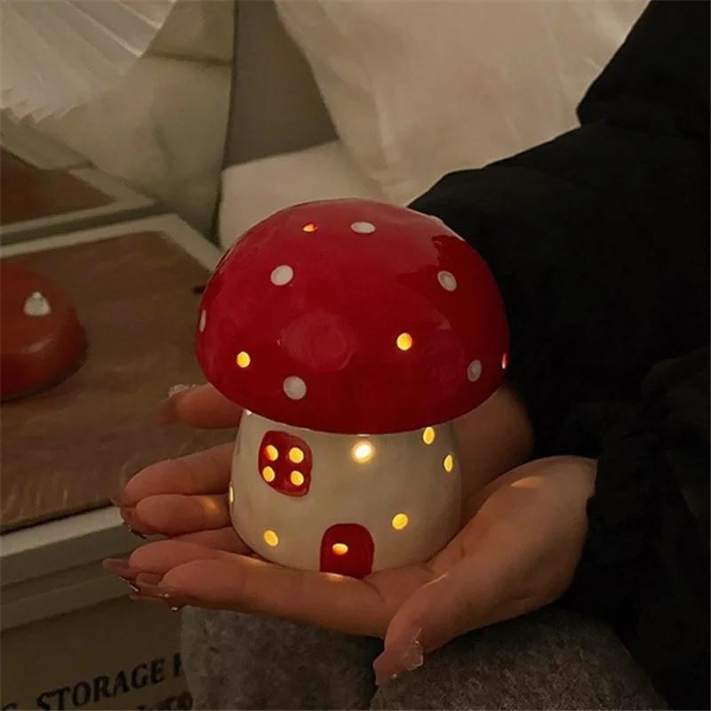 New Creative Mushroom Nightlight Bedroom Bedlight Mini Desktop Sunset Night Lamp Girl Heart Dream Ceramic Light Led Night Light