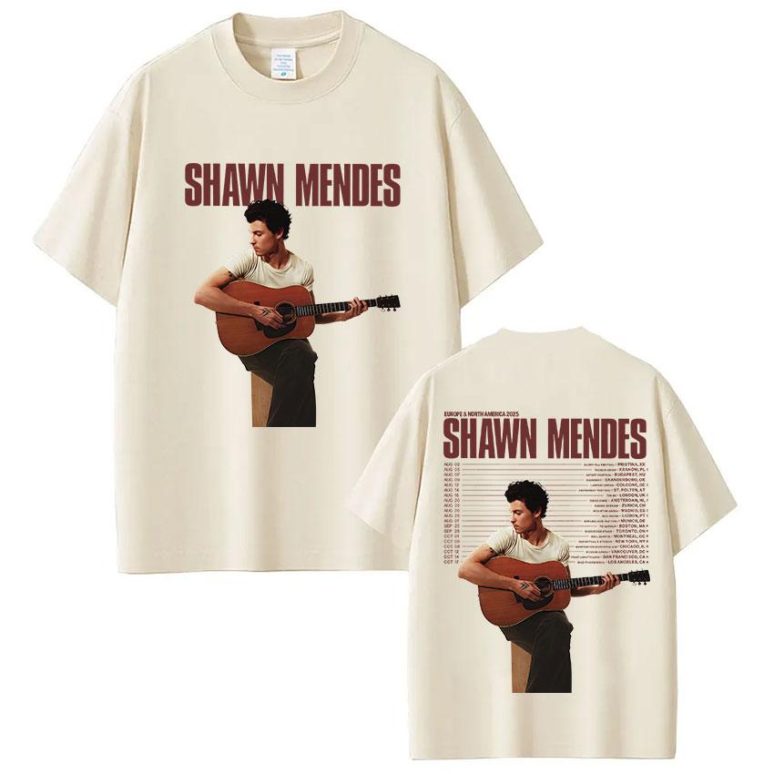 Rapper Singer Shawn Mendes On The Road Again Tour 2025 Album Merch T Shirt Men Fashion Oversized Short Sleeve T-shirt Streetwear