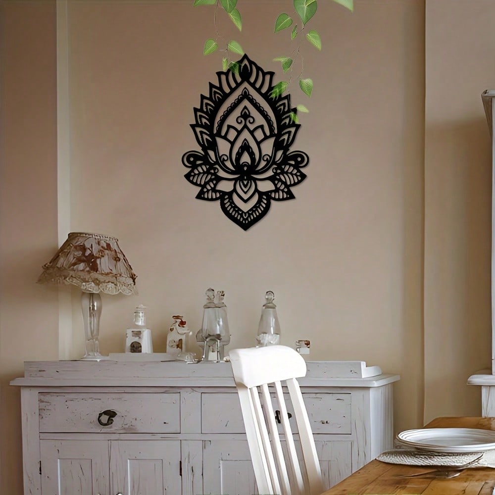 Iron Wall Art Black White Mandala Baroque Style Metal Decor for Indoor Outdoor Home