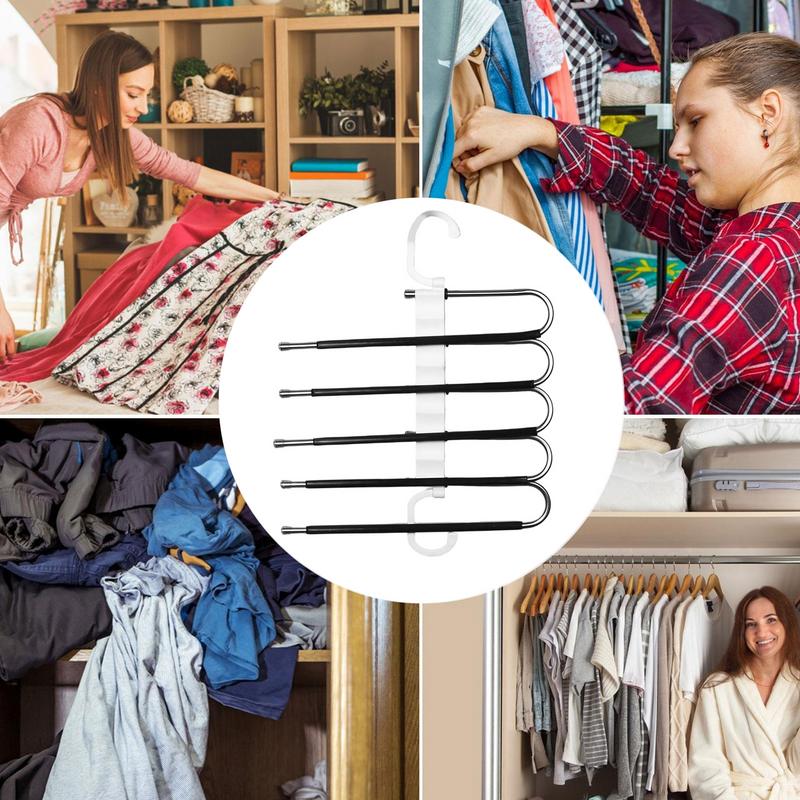 Foldable Pant Hangers Stainless Steel Pant Hangers Folding With Multi Tiers Anti-Slip Clothing Rack Multifunctional Closet