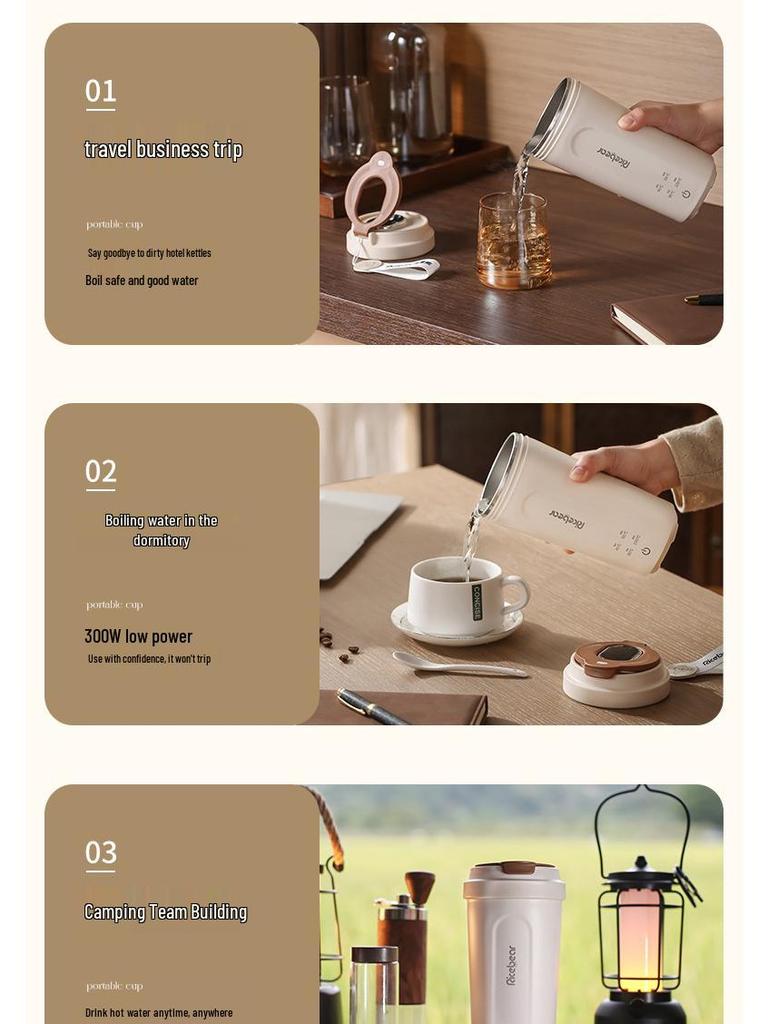 Portable Mini Smart Electric Kettle and Insulated Water Cup with USB Charging for Travel.