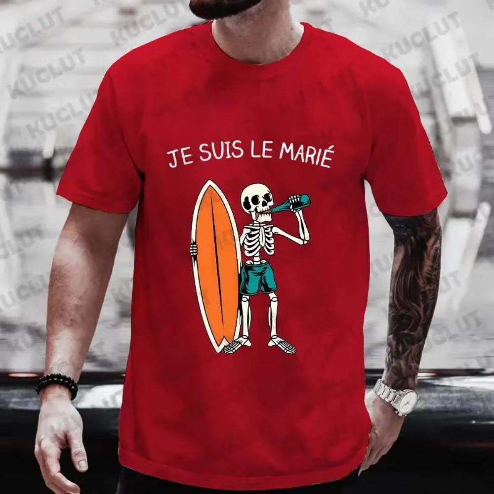 French I Am The Groom 2024 Fashion Beer Skeleton Graphic Tops EVG Team Future Groom T Shirt Bachelor Single Farewell Party Tees