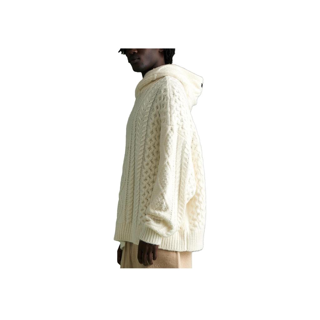 Fear of God Essentials Cable Knit Hoodie Cloud Dancer Men Tops Cream 192BT234391F