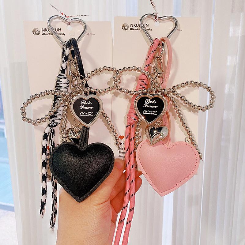 PU Leer Hart En Strik Sleutelhanger Met Modieuze Geweven Lanyard Handgemaakte Tas Bedel Veelzijdige Sleutelhouder Voor Vrouwen