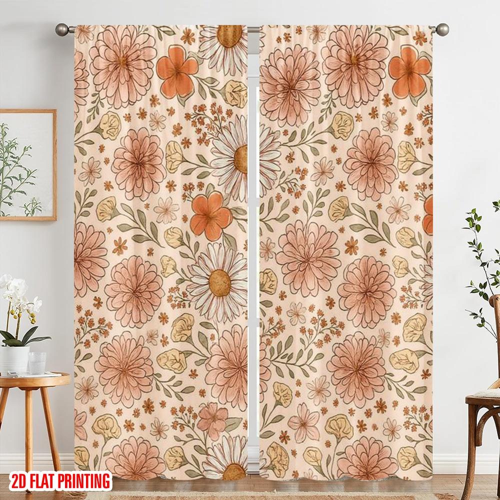 2pcs,2D plane printing Popular Curtain Panels Blossom Harmony Polyester Woven (without rod) Decorations Outdoor for Living Room,