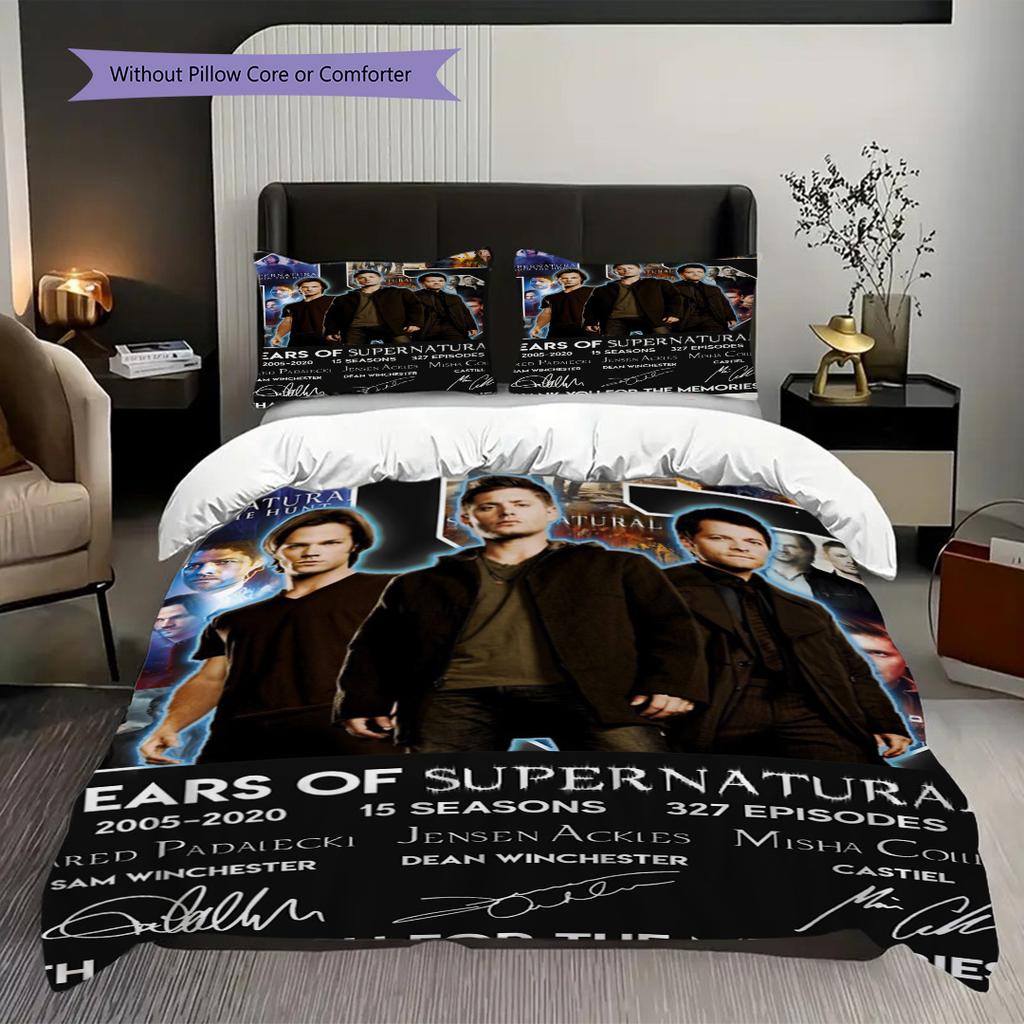 Supernatural Legacy Seasons Mystery Magic Three-piece Set (1 * Duvet Cover + 2 * Pillowcase, Without Core) 2D Flat Christmas Birthday Gift