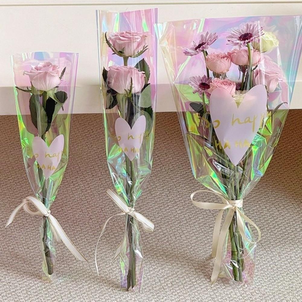 30PCS Love Heart Flower Packaging Bag Waterproof Bouquet Packaging Sleeve Flower Wrapping Bag
