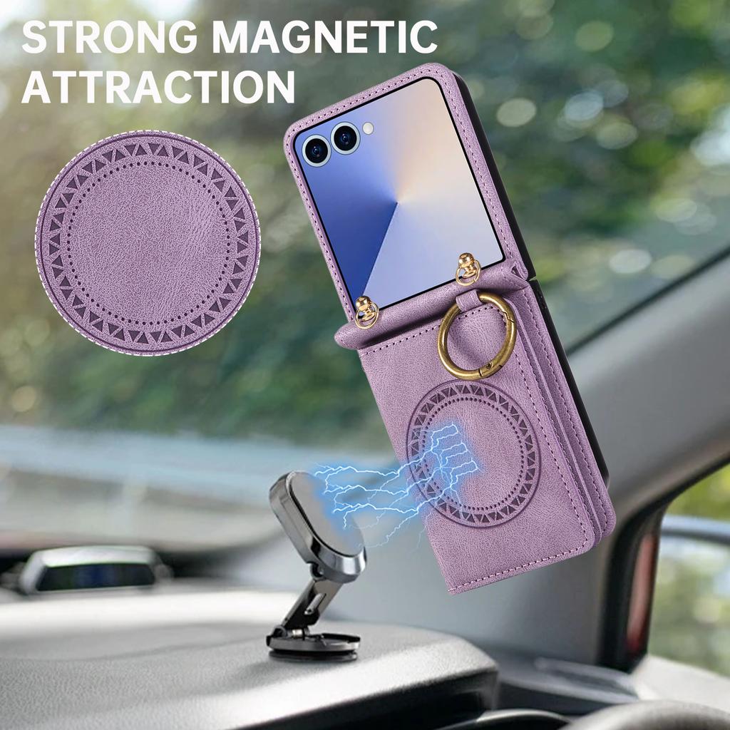 Leather Magnetic Wallet with Card Holder Phone Case for Samsung Galaxy Z Flip 7 6 5 4 3 ZFlip7 Flip6 Flip5 Crossbody Bag Cover