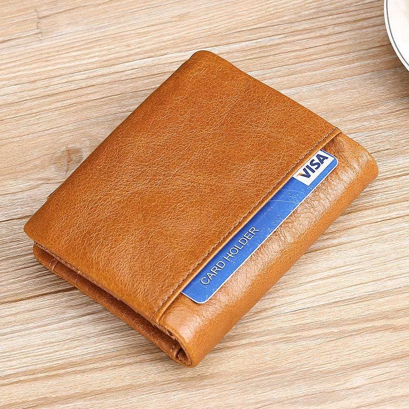 Trifold Retro RFID Leather Wallet for Men - Short Anti-Theft with Multiple Card Slots