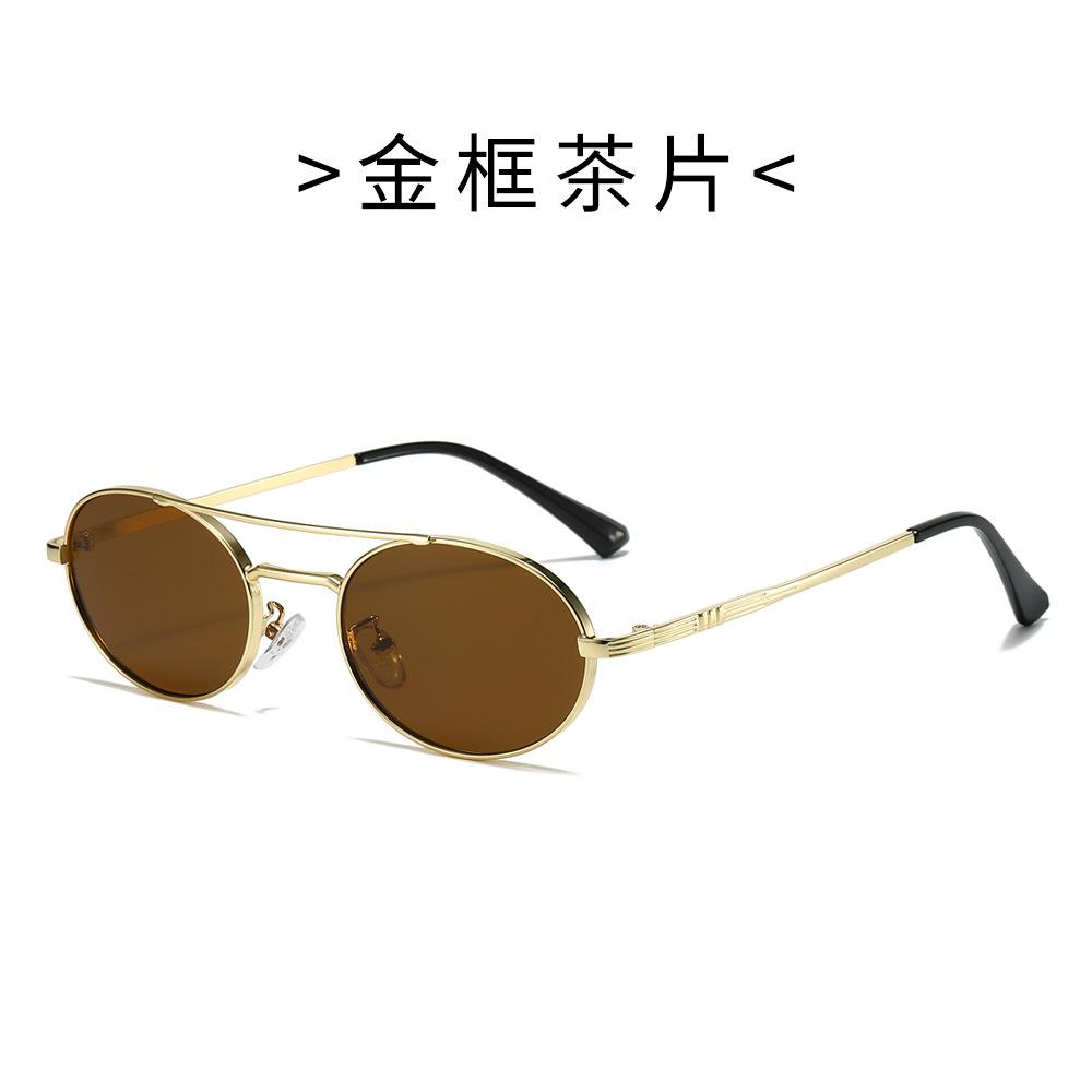 Lunettes de soleil ovales vintage à double barre en métal à petite monture tendance pour hommes et femmes, lunettes de soleil cool