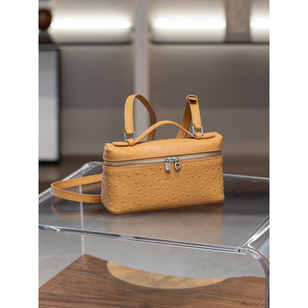 Echtleder LP Tasche+19 Lunchbox Tasche High-End Straußenmuster Hand-Tragebox Vielseitige Einzel-Schulter Umhänge Kleine Quadratische Tasche