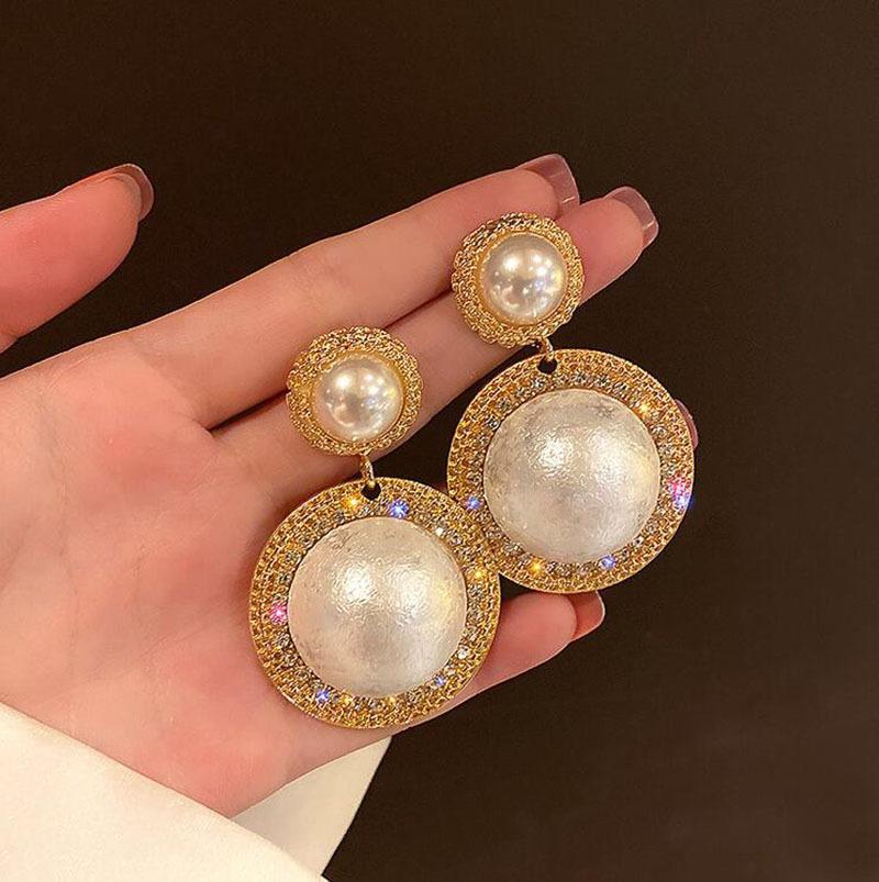 Water Drop Pearl Rhinestone Tassel Earrings