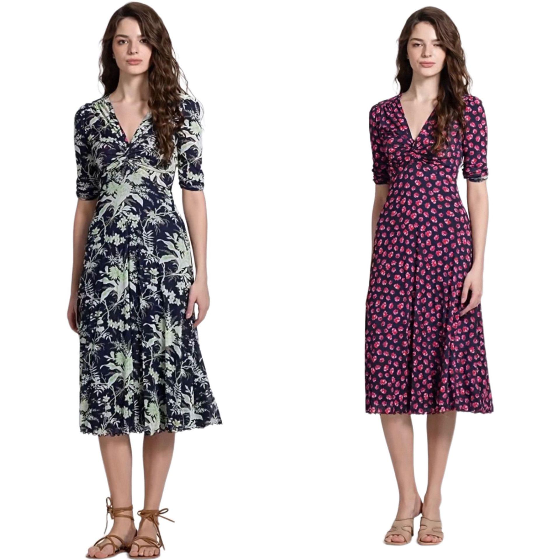 Reversible Green Field & Polka Dot V-Neck Mesh Elegant Slimming Short-Sleeved Dress - Spring/Summer Collection L (57-63kg)