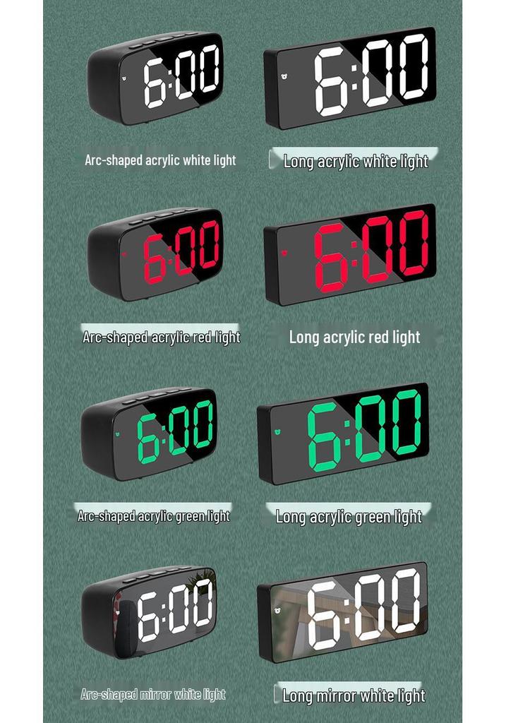 Multi-Function LED Mirror Alarm Clock with Makeup Mirror, Battery or Plug-In Options (Model: 0711-0712)