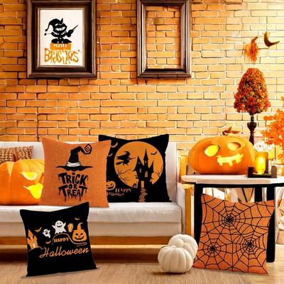 1pc Halloween Pumpkin Ghost Bat Spider Web Decorative Pillow Cover, Rustic Pillow Cover Cushion Cover, Sofa ,Home Decoration