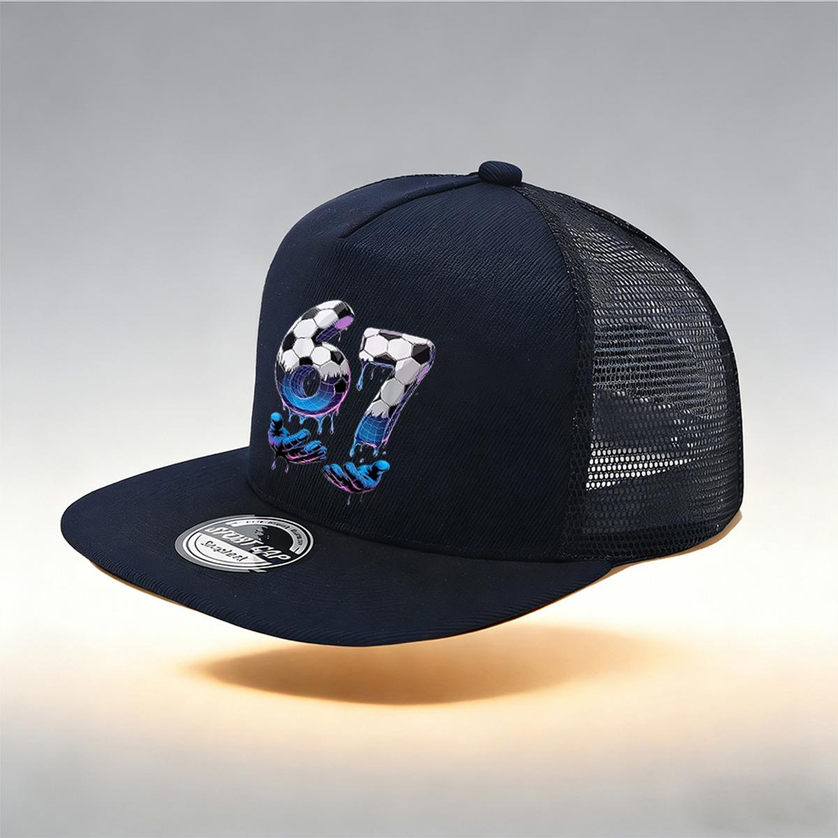 

1/2PC Y2K Pink Soccer 67 Flat Brim Trucker Hat, Melting Drip Print, Breathable Mesh, Sporty Aesthetic Cap темно-синий