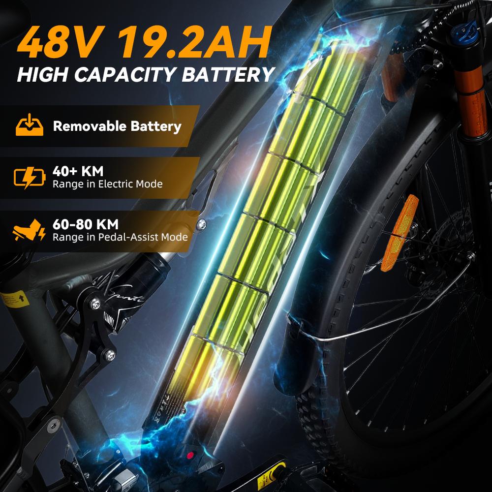 Bicicletă Electrică Full Suspension Hedatx Tx19, Motor 1000W, Baterie 48V 19.2Ah, Anvelopă 29"×2.4, Frână cu Disc Hidraulică cu 27 de Viteze, Bicicletă Electrică Off-Road pentru Adulți
