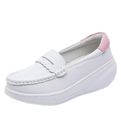 2025 Weiße Echtleder Plateau-Loafer Damen Krankenschuhe Runde Zehenpartie Slipper Dicke Flats Atmungsaktiv Weiches Rindsleder Chunky Mujer