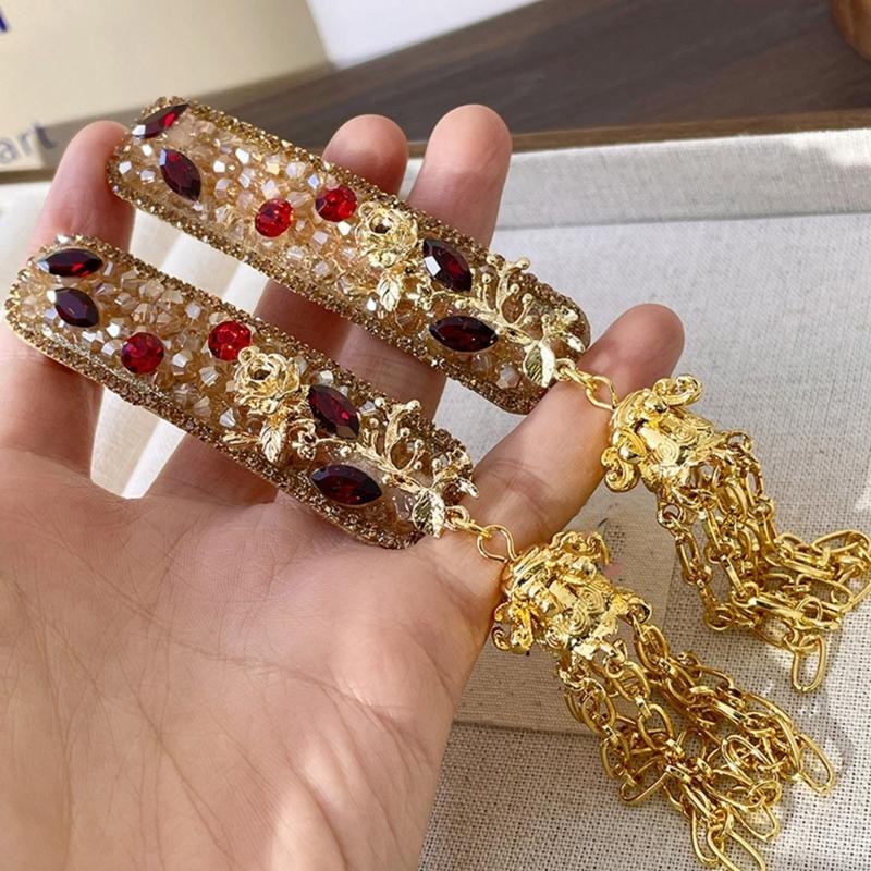 Ethnic Rhinestones Hair Accessory with Crystal Tassels Crystal Hair Clip Perfect for Weddings Parties and Everyday Wear