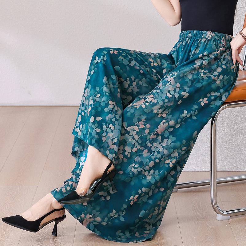 Summer Wide Leg Pants Women Clothes Casual Elastic Waist Plus Size High Waist Trousers Summer Bottoms